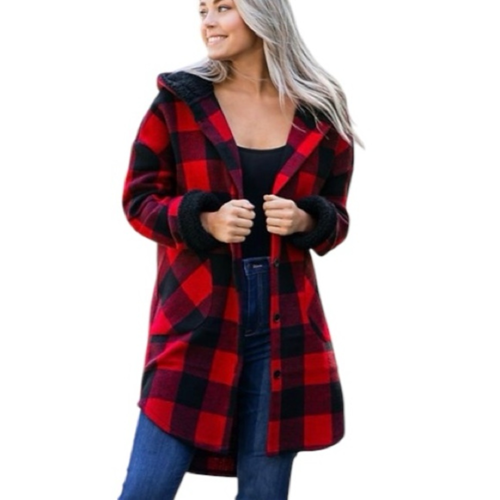 C017 - RD Style Hooded Plaid Oversized Jacket